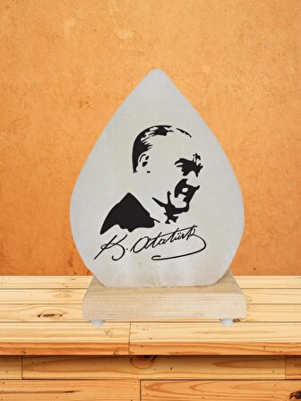 Dekoratif Çankırı Kaya Tuzu Gece Lambası Damla Modeli Atatürk Baskılı