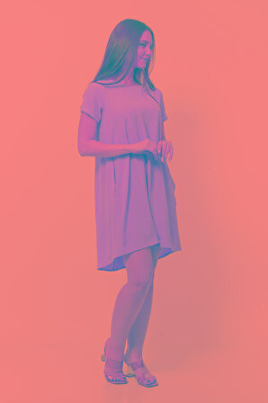 Kadın Aerobin Kumaş Yazlık Elbise Pudra Rengi