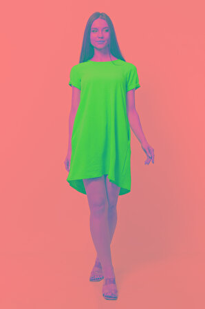 Kadın Aerobin Kumaş Yazlık Elbise Saks Rengi