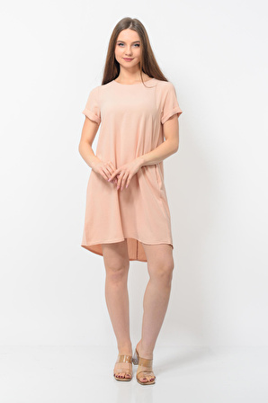 Kadın Aerobin Kumaş Yazlık Elbise Toz Pembe Rengi