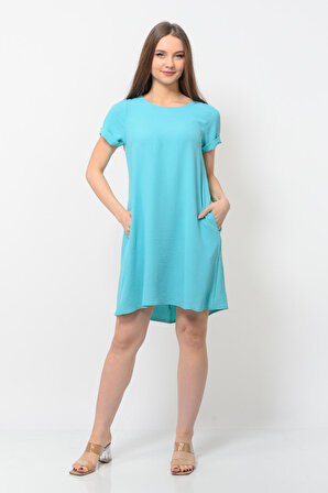 Kadın Aerobin Kumaş Yazlık Elbise Turkuaz Rengi
