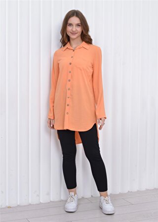 Kadın Uzun Önden Düğmeli Aerobin Tunik Gömlek Orange
