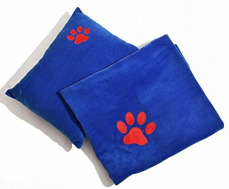 Petza Battaniye Takım Kırmızı - Lacivert Büyük - Orta Irk Köpek Yatağı