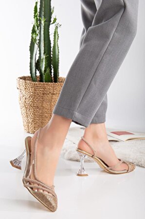 Afra Kadın Taşlı Şeffaf Topuklu Tarz Şık Ve Rahat Klasik ve Günlük Stiletto Ayakkabı AFRA-2519