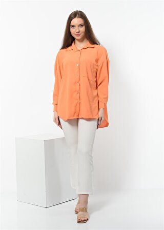 Kadın Aerobin Kumaş Düğmeli Gömlek Orange