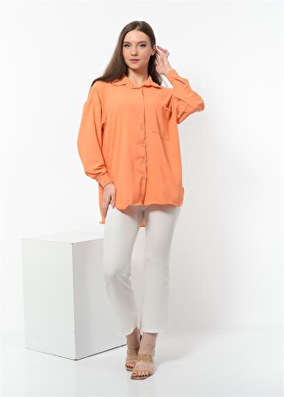 Kadın Aerobin Kumaş Düğmeli Gömlek Orange