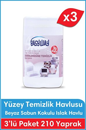 Beyaz Sabun Kokulu - Yüzey Temizlik Havlusu 3lü FIRSAT PAKETİ - 70 Yaprak x 3 Adet