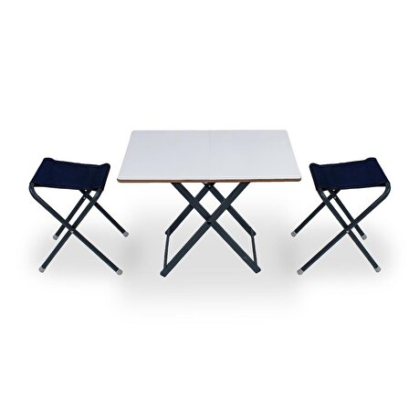 Katlanır Kamp Masası Piknik Tabure Masa Seti + 2 Tabureli Demir Ayaklı Taşınabilir Asudehome