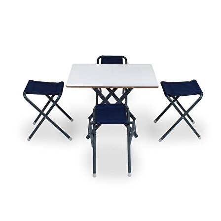 Katlanır Kamp Masası Piknik Tabure Masa Seti + 4 Tabureli Demir Ayaklı Taşınabilir Asudehome
