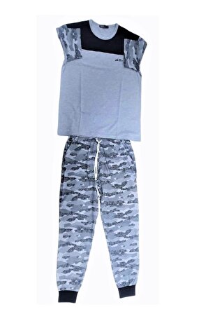Mod Collection Kamuflaj Paçası Lastikli Erkek Pijama Takım  Siyah-2XL
