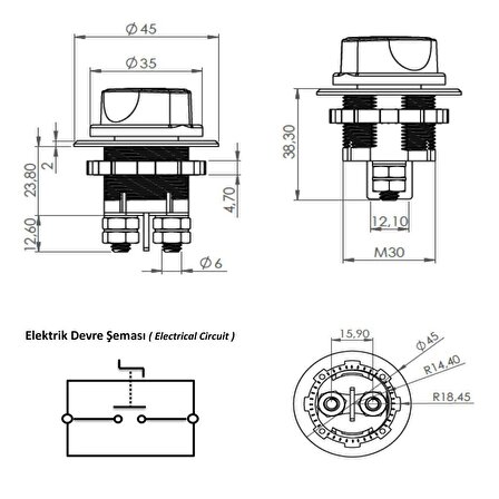 Mini Akü Devre Kesici Şalter IP56 - 12/24V 100A