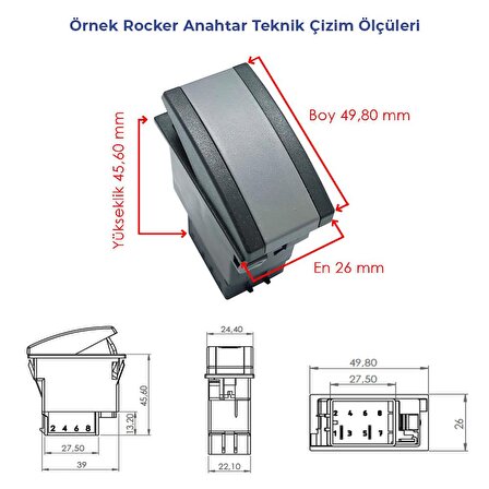 OTOKAR Sultan Klima Anahtar Düğme Rocker Switch 6 Pin (On-On) - Ampullü 24V