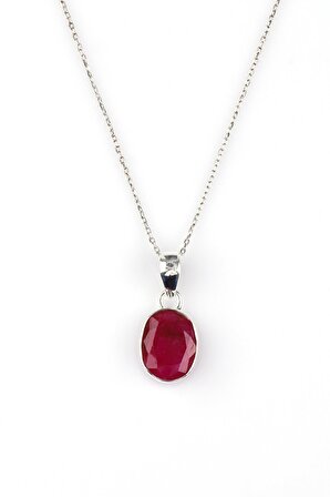 Glass Filled Ruby ( Yakut ) Doğal Taş 925 Ayar Gümüş Kolye