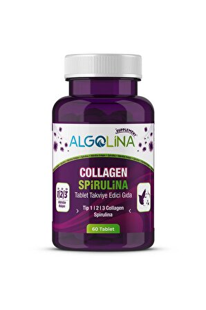 Collagen + Spirulina Tablet Takviye Edici Gıda - 1260 Mg 60 Tablet - (kolajen Tip 1 2 3)