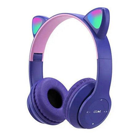 Kablosuz Bluetooth Kedi Kulaklık Rgb Led Işıklı SD Kart Ve Aux Girişli Kedi Kulak