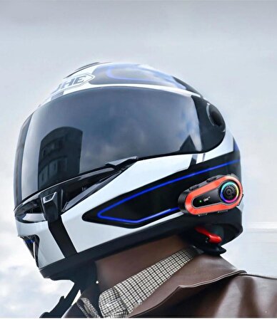 Q08 2x Motosiklet Kask Kulaklık Intercom RGB Işıklı Bluetooth 5.0 Çift Telefon Bağlantı