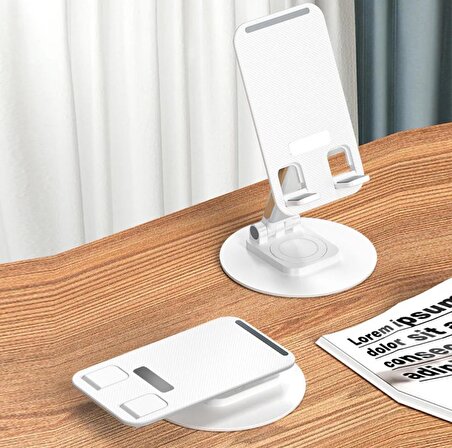 Beyaz 360 Derece Dönebilen Masa Üstü Katlanabilir Telefon Tutucu
