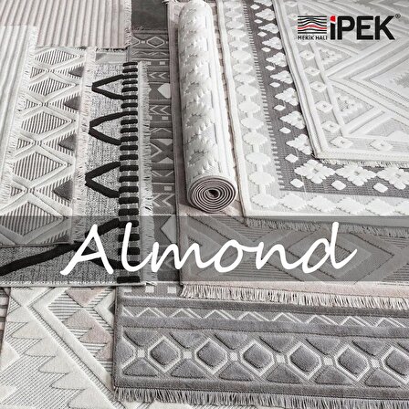 İpek Mekik Halı Almond Gri Bej Geometrik Desenli Kilim