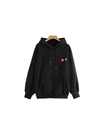 Siyah Kalp Nakışlı Oversize Sweatshirt1