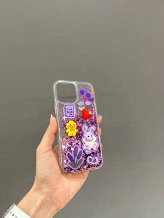 Iphone 13 Pro Max Uyumlu Sevimli Sulu Simli Akışkan Tasarım Kılıf