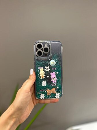 Iphone 14 Pro Max Uyumlu Sevimli Sulu Simli Tasarım Kılıf