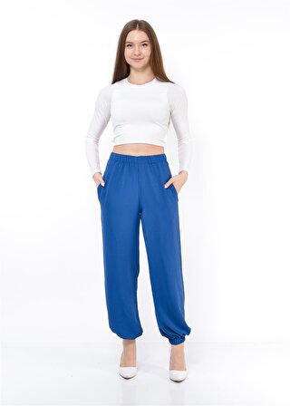Kadın Beli Lastikli Şalvar Pantolon Mavi