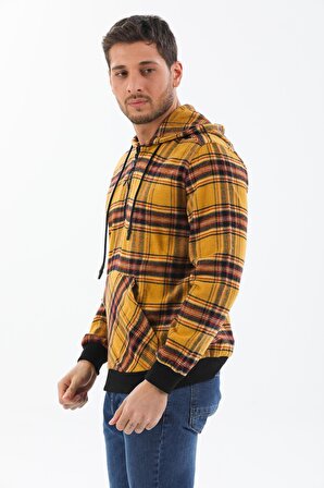 Erkek Kapüşonlu Cepli Ekose Oduncu Gömleği