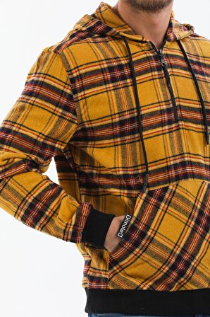 Erkek Kapüşonlu Cepli Ekose Oduncu Gömleği