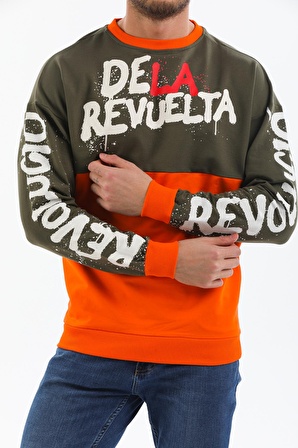 Bisiklet Yaka İki Renk Baskılı Oversize Sweatshirt Lacivert