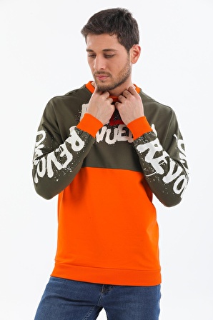 Bisiklet Yaka İki Renk Baskılı Oversize Sweatshirt Lacivert