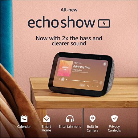 Amazon Echo Show 5 Akıllı Görüntülü Asistan  (3. Nesil, 2023 Versiyon) | 2 Kat Daha güçlü Bas eşliğinde Net Ses Kalitesi