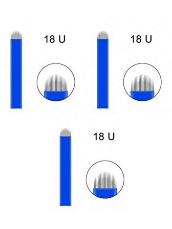 18 Pin U Mavi Microblading İğnesi 3'L,ü Set