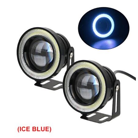 Üniversal Mercekli Angel Sis Farı Su Geçirmez 76 mm Buz Mavi Metal Halkalı Angel Eyes