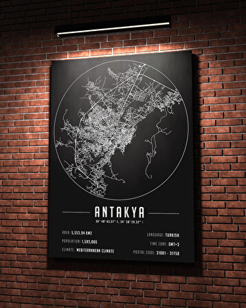 Antakya 50x70 cm Şehir Haritası Kanvas Tablo