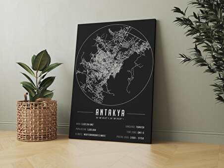 Antakya 50x70 cm Şehir Haritası Kanvas Tablo