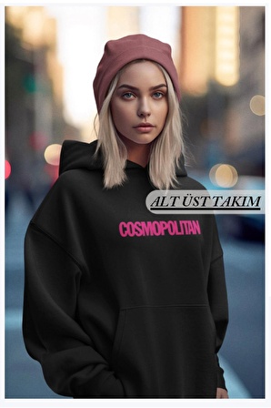 Baskılı hoodie Sweatshirt ve sweatpants Alt Üst Eşofman Takımı Cosmopolitan