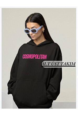 Baskılı hoodie Sweatshirt ve sweatpants Alt Üst Eşofman Takımı Cosmopolitan