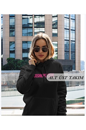 Baskılı hoodie Sweatshirt ve sweatpants Alt Üst Eşofman Takımı Cosmopolitan