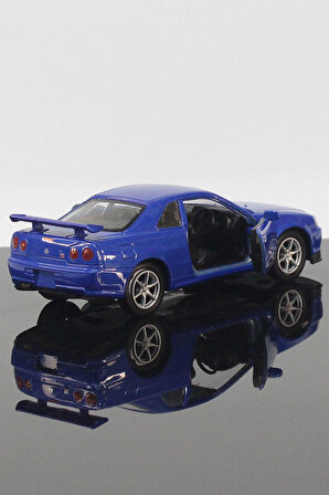 Nissan Skyline GT-R R34 Model Çek Bırak Araba 11 cm Mavi