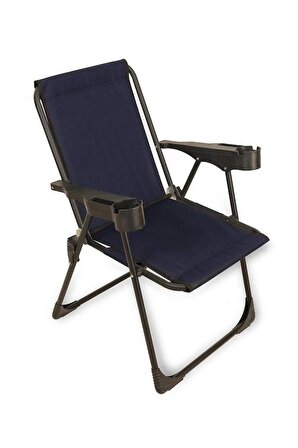 2 Adet Katlanır Bardaklıklı Lacivert Kamp Sandalye ve Masa Seti,Taşınabilir Piknik Bahçe Sandalyesi Masa Seti