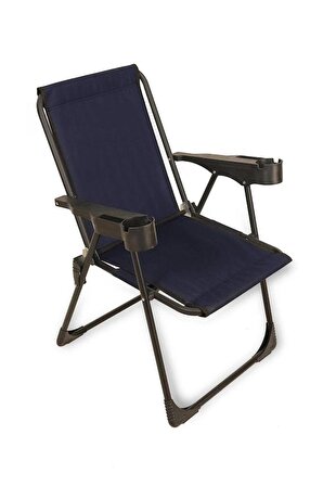3 Adet Katlanır Bardaklıklı Lacivert Kamp Sandalye ve Masa Seti,Taşınabilir Piknik Bahçe Sandalyesi Masa Seti