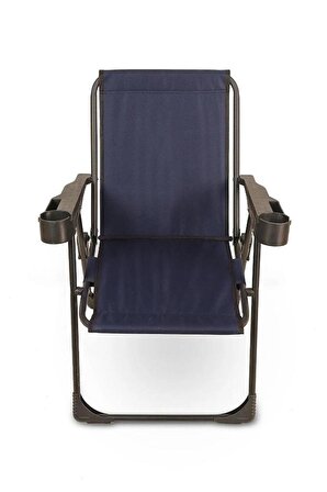 3 Adet Katlanır Bardaklıklı Lacivert Kamp Sandalye ve Masa Seti,Taşınabilir Piknik Bahçe Sandalyesi Masa Seti