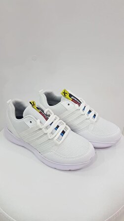 Beyaz Scot 03453 Tekstil Bağcıklı Kadın Sneaker Spor Ayakkabısı 