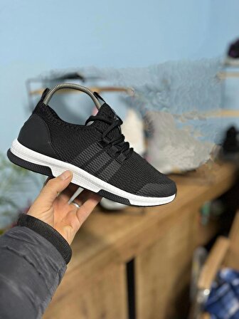 Siyah 02 Tekstil Lastikli ve Bağcıklı Kadın Sneaker Spor Ayakkabısı 
