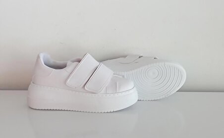 Beyaz Saknuk Çift Bantlı 5 Cm. Topuk Boyu Unisex Sneaker Spor Ayakkabısı 