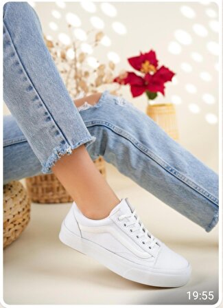 Beyaz Saknuk Vans Bağcıklı Kadın Sneaker Spor Ayakkabı