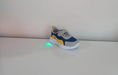 Lacivert-sarı Unisex 03639 Çocuk Bantlı Bağcıklı Işıklı Sneaker Spor Ayakkabısı