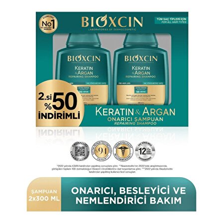 Bioxcin Keratin & Argan Onarıcı Şampuan 300 ml - Yıpranmış ve Hasar Görmüş Saçlar 2 Li Avantaj Paket