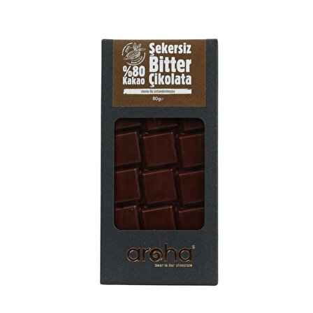 Avantajlı Fiyat-%80 Kakao, Şekersiz, Diyabetik, Stevialı Bitter Çikolata. 80 Gr. X 6 Adet