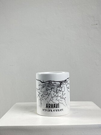 Arhavi Şehir Haritası Baskılı Porselen Kupa